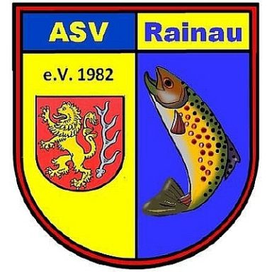 Wappen des ASV Rainau mit Löwe und Forelle auf gelbem und blauem Hintergrund. Wappen des ASV Rainau mit Löwe und Forelle auf gelbem und blauem Hintergrund.
